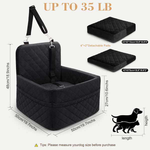 71iGjVzZBVL._AC_SL1500_.jpg Dog Car Seat for Small/Medium Dogs,Pet Dog Booster Car Seat Puppy 15-35 lbs with Soft 4+2in Detachable Pads Detachable Elevated Cushion and Washable Cover Safety Belt Storage Pockets Easy to Install