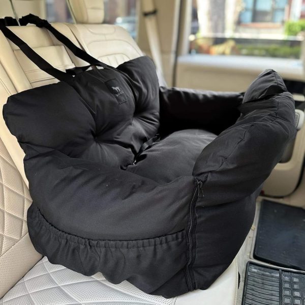 JACKO & CO Premium Medium Dog Car Seat – Safe & Cozy Travel Bed for Small & Med Dogs, Puppies, Pets under 40lbs, Clip-On Leash, Side Pockets, Water-Resistant, Machine Washable (Black Medium (25-40lbs)