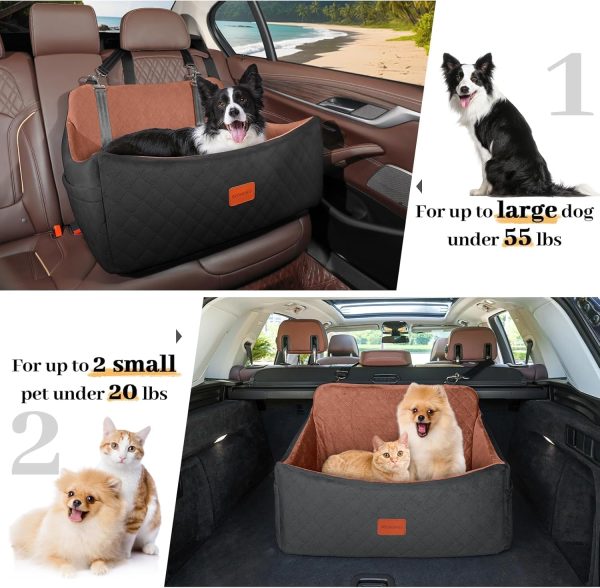 71qn99H3v8L._AC_SL1500_.jpg Dog Car Seat for Medium & Large Dogs Up to 55lbs, Memory Foam Cushion, Washable Cover, Safety Straps & Non-Slip Bottom(Black/Brown,Large)