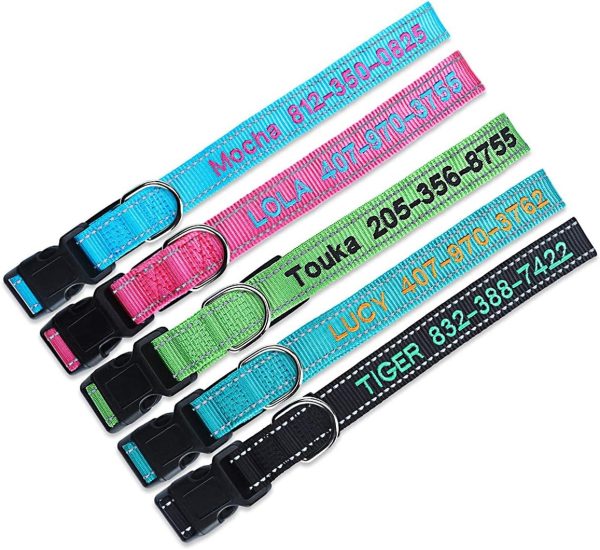 71rxNB3eduL._AC_SL1200_.jpg Personalized Dog Collar, Custom Embroidered Pet Name and Phone Number 4 Adjustable Sizes X-Small Small Medium Large Quick Release Buckle and D-Ring
