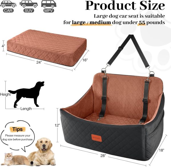 71s7kHEax4L._AC_SL1500_.jpg Dog Car Seat for Medium & Large Dogs Up to 55lbs, Memory Foam Cushion, Washable Cover, Safety Straps & Non-Slip Bottom(Black/Brown,Large)