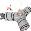 Tempcore 3 Way Collapsible Cat Tunnel for Indoor Cats, Pet Tunnel Bored Toys with Peek Hole & Ball for Puppy, Kitty, Kitten, Rabbit, Grey-Coin