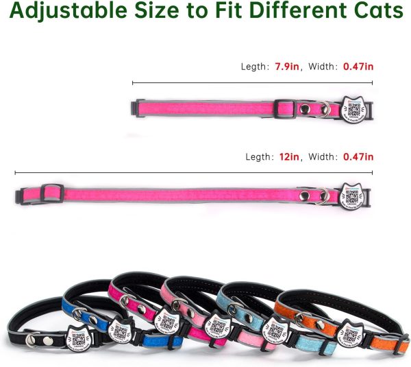 71uQ43wa5GL._AC_SL1500_.jpg Cat Collar with Bells Reflective Cat Collars Breakaway with Oxford Cloth Soft Padding Adjustable Kitten Collar with QR Code(Hotpink)