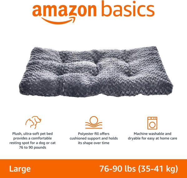 Amazon Basics Cat and Dog Bed and Crate Pad, Machine Washable, Indoor, 40 x 27 x 3.5 inches, Gray