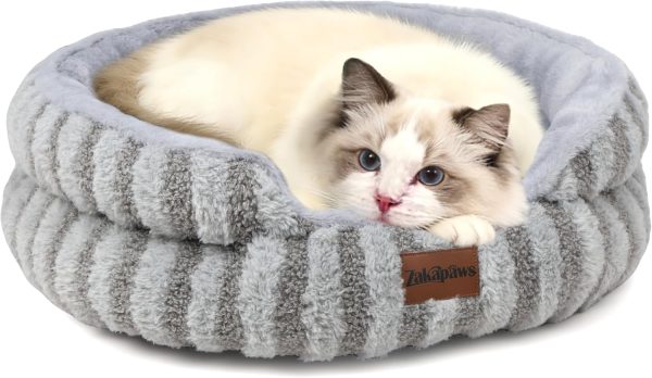 71xnhixGKDL._AC_SL1500_.jpg Cat Bed Kitten Bed - Washable Round Cat Beds for Indoor Cats, Soft Corduroy Fleece Pet Bed for Puppy and Kitten with Removable Double Sided Inner Cousion, 20", Grey