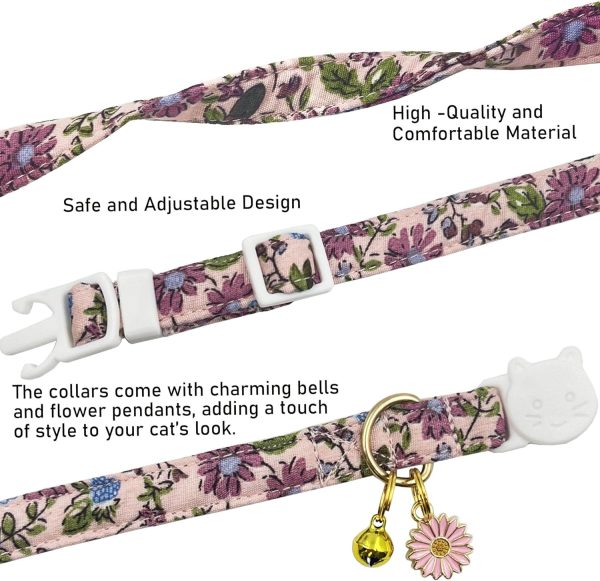 81pJObz8lL._AC_SL1500_.jpg 2 Pack Cotton Breakaway Cat Collars Set with Bell and Flower Pendant, Cute Floral Fruit Patterned, Adjustable 7.5-11Inch, Include A Mouse Toy Gift
