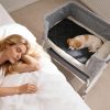 Bedside Dog Bed Co Sleeper- 6-Level Adjustable Elevated Dog Bassinet for Small Medium Dogs & Cats, Pet Bed Attachment to Human Bed, Lockable Wheels, 2 Removable & Washable Cushions