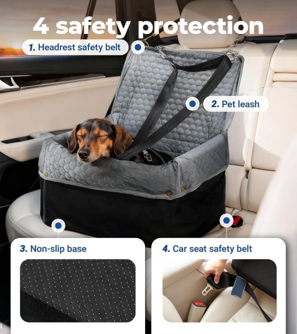 814Q0irET5L._AC_SL1500_.jpg Dog Car Seat for Small Medium Dogs, Travel Pet Car Bed with Removable Waterproof Cover, Memory Foam Dog Booster Seats Up to 35 lbs, Safety Belt and Storage Pocket(Gray)