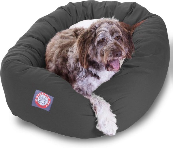 818HfZfhFIL._AC_SL1500_.jpg Majestic Pet 52 Inch Poly-Cotton Sherpa Calming Dog Bed Washable – Cozy Soft Round Dog Bed with Spine for Head Support - Fluffy Donut Dog Bed 52x35x11 (inch) – Round Pet Bed X- Large - Gray