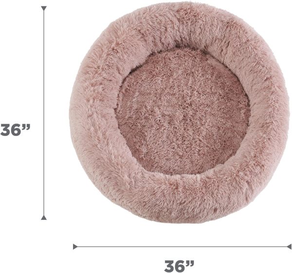 Best Friends by Sheri Original Calming Donut Dog and Cat Bed, Shag Faux Fur, Dusty Rose, (36in x 36in) - Anxiety Relief for Pets Up to 100 lbs