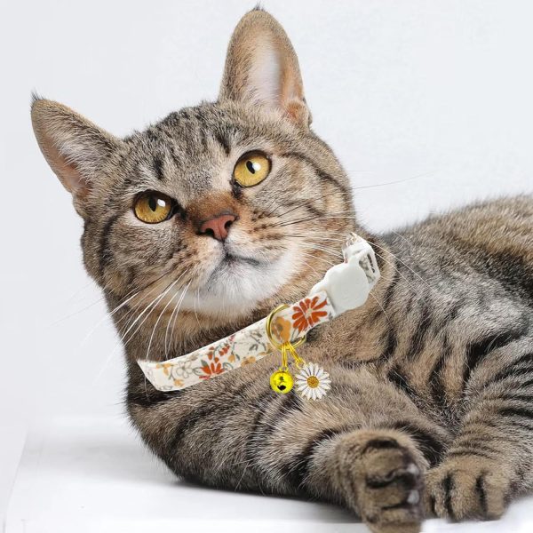 81J0SUGYX8L._AC_SL1500_.jpg 2 Pack Cotton Breakaway Cat Collars Set with Bell and Flower Pendant, Cute Floral Fruit Patterned, Adjustable 7.5-11Inch, Include A Mouse Toy Gift