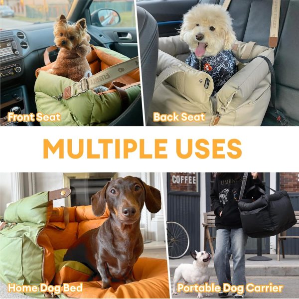 81Ntf07H2bL._AC_SL1500_.jpg FUNNYFUZZY Dog Car Seat for Medium Sized Dogs, Waterproof 3 in 1 Soft Leather Dog Car Bed for Travel and Home,Portable and Safety,Fits Pets Up to 35 lbs(Green)