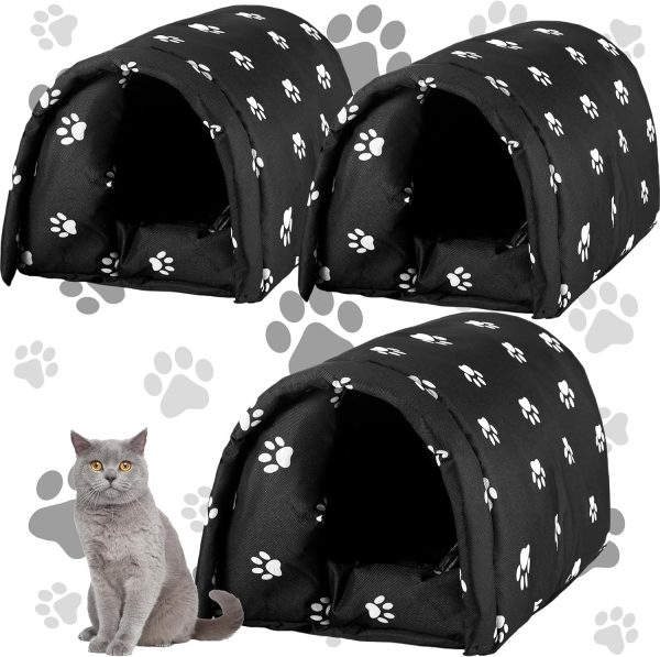 81PR852BeeL._AC_SL1500_.jpg 3 Pcs 16.5 x 12 x 11 Cat Houses for Outdoor Cats Bulk Weatherproof Waterproof Rainproof Foldable Cotton Insulated Feral Dogs Tent Shelter Pet Beds for Keep Warm Outdoor Indoor Garden for a 4kg Kitten