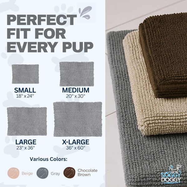 Soggy Doggy Crate Mate Dog Bed - Microfiber Chenille Mat, Travel Bed for Dog - Ultra-Absorbent Kennel Plush Pad (Gray, Medium 20” x 30”)