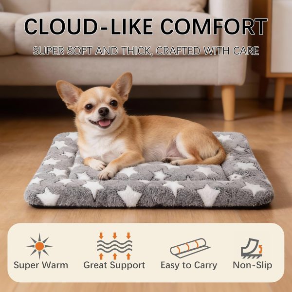 81Z00oufKAL._AC_SL1500_.jpg Dog Bed Mat, Reversible Crate Pad & Cute Dog Bed - Machine Washable Kennel Mat with Ultra Soft for Small Dogs (Cool/Warm), 24" x 18", Grey&Star