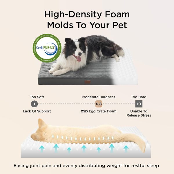 Bedsure XL Dog Bed for Crate - Large Orthopedic Pet Beds with Removable Machine Washable Cover, NOT Waterproof Egg Crate Foam Puppy Mat, Suitable for Pet Up to 80 lbs, 41"x27"x3.3", Not for Chewers