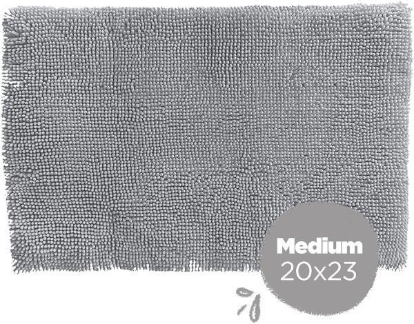 Soggy Doggy Crate Mate Dog Bed - Microfiber Chenille Mat, Travel Bed for Dog - Ultra-Absorbent Kennel Plush Pad (Gray, Medium 20” x 30”)
