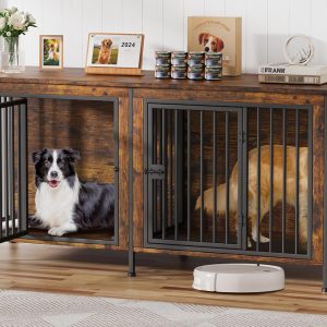 81bT7yAcFGL._AC_SL1500_.jpg EasyCom Dog Crate Furniture for 1 or 2 Dogs, Heavy Duty Single/Double Dog Crates for Small/Medium/Large Dogs, Dog Kennel Furniture Indoor as TV Stand, Large Size 78.74″ L(35-60 Pounds), Brown