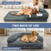 ROOMTEC Foldable Human Dog Bed,71"x 38"x 9" Orthopedic Memory Foam Giant Bed Fits Adult and Pet Waterproof Washable 10 CM Thick 2 in 1 Flexible Oversize Pet Couch Sofa with Blanket,Pocket- Darkgrey