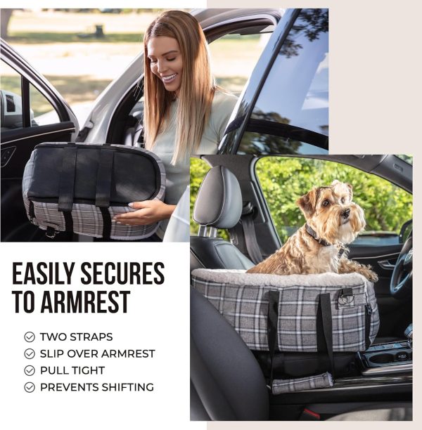 Dog & Cat Booster Seat for Car – Armrest & Seat Bed for Small Pets up to 13 lbs (Best Comfort Under 10 lbs) | Safe Travel, Harness Clip, Washable