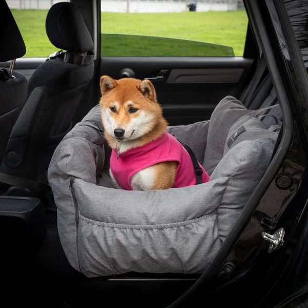 JACKO & CO Premium Medium Dog Car Seat – Safe & Cozy Travel Bed for Small & Med Dogs, Puppies, Pets under 40lbs, Clip-On Leash, Side Pockets, Water-Resistant, Machine Washable (Black Medium (25-40lbs)
