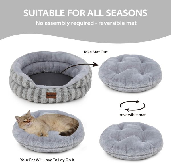 81keZEvQAPL._AC_SL1500_.jpg Cat Bed Kitten Bed - Washable Round Cat Beds for Indoor Cats, Soft Corduroy Fleece Pet Bed for Puppy and Kitten with Removable Double Sided Inner Cousion, 20", Grey