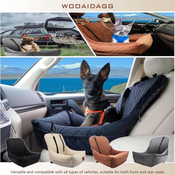 81lqAvCx7VL._AC_SL1500_.jpg Dog Car Seat for Small Dogs,Ultra-Soft Fabric,2 Storage Pockets & Safety Leash,Adjustable Straps,Easy to Install,Fully Detachable and Washable(Beige)