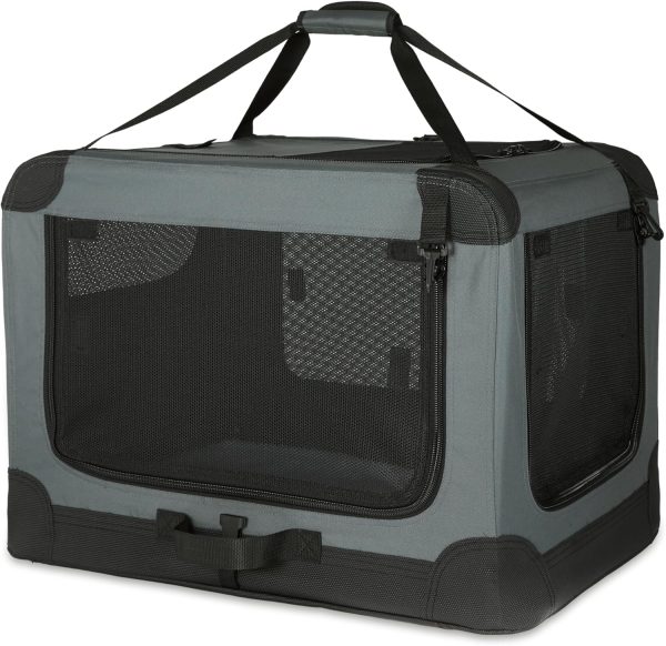 Amazon Basics 4-Doors Portable Soft-Sided Folding Travel Crate Kennel for cat, Dog, and Other Small Animals, Grey, S 26" x 18" x 18"