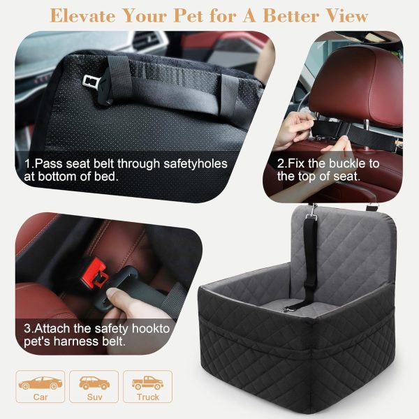 81n8PMf3M0L._AC_SL1500_.jpg Dog Car Seat for Small/Medium Dogs,Pet Dog Booster Car Seat Puppy 15- 35 lbs With Soft 4+2in Detachable Pads Detachable Elevated Cushion and Washable Cover Safety Belt Storage Pockets Easy to Install