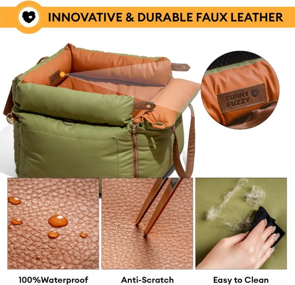 81oZH8FsSvL._AC_SL1500_.jpg FUNNYFUZZY Dog Car Seat for Medium Sized Dogs, Waterproof 3 in 1 Soft Leather Dog Car Bed for Travel and Home,Portable and Safety,Fits Pets Up to 35 lbs(Green)