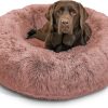 Best Friends by Sheri Original Calming Donut Dog and Cat Bed, Shag Faux Fur, Dusty Rose, (36in x 36in) - Anxiety Relief for Pets Up to 100 lbs