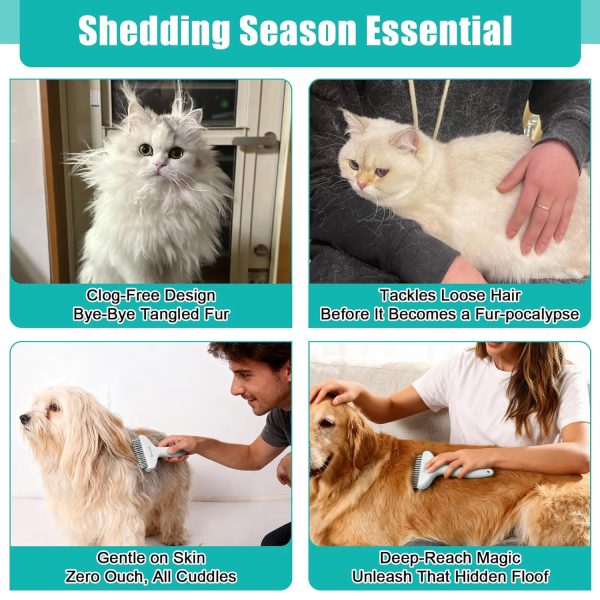 Dog & Cat Brush, Deshedding Brush with Easy Release Button, Premium Grooming Tool for Shed Control & Undercoat Removal, Ideal for Long/Short Haired Pets (White)