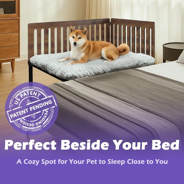 81u0JhWlp2L._AC_SL1500_.jpg Beside Dog Bed,2 Panel Adjustable Height Dog Bunk Beds,40.1''x28.1'' Metal Dogs Bed Frame with Cushion,Large