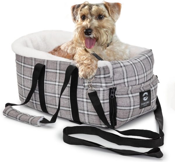 Dog & Cat Booster Seat for Car – Armrest & Seat Bed for Small Pets up to 13 lbs (Best Comfort Under 10 lbs) | Safe Travel, Harness Clip, Washable