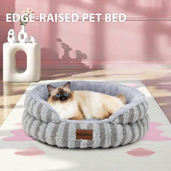 81y22KR0HJL._AC_SL1500_.jpg Cat Bed Kitten Bed - Washable Round Cat Beds for Indoor Cats, Soft Corduroy Fleece Pet Bed for Puppy and Kitten with Removable Double Sided Inner Cousion, 20", Grey