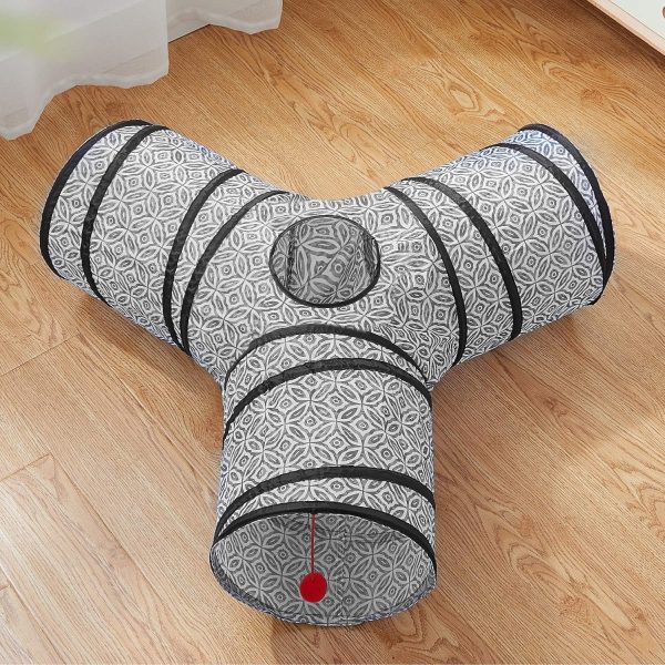Tempcore 3 Way Collapsible Cat Tunnel for Indoor Cats, Pet Tunnel Bored Toys with Peek Hole & Ball for Puppy, Kitty, Kitten, Rabbit, Grey-Coin