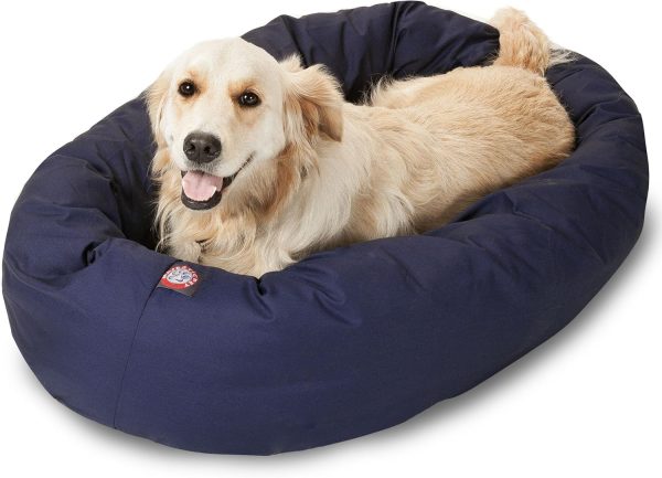 Majestic Pet 40 Inch Bagel Calming Dog Bed Washable – Cozy Soft Round Dog Bed with Spine Support for Dogs to Rest their Head - Fluffy Donut Dog Bed 40x29x9 (Inch) - Round Pet Bed Large – Blue