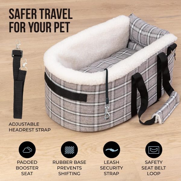 Dog & Cat Booster Seat for Car – Armrest & Seat Bed for Small Pets up to 13 lbs (Best Comfort Under 10 lbs) | Safe Travel, Harness Clip, Washable