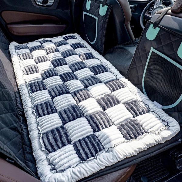91jxIOi5HKL._AC_SL1500_.jpg Back Seat Pet Bed Mat, Dog Car Bed for Large Dogs, Deluxe Plush Travel Beds with Anti-Slip Bottom, Custom Fit for Backseat Extenders and Seat Covers (Gray+White)